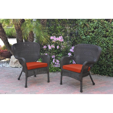 Jeco W00215-C-2-FS018 Windsor Espresso Resin Wicker Chair with Red Cushion, 2PK W00215-C_2-FS018